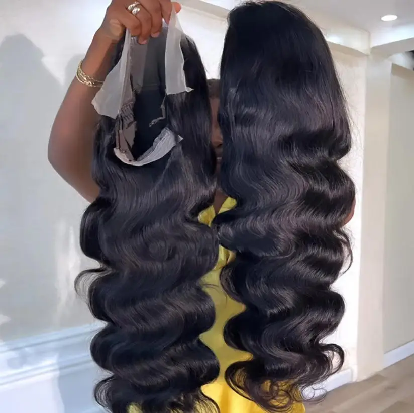 40 42 Natural Black Body Wave Human Hair Wig  13x4 13x6 HD Lace 250 Density Pre Plucked Hairline For Women