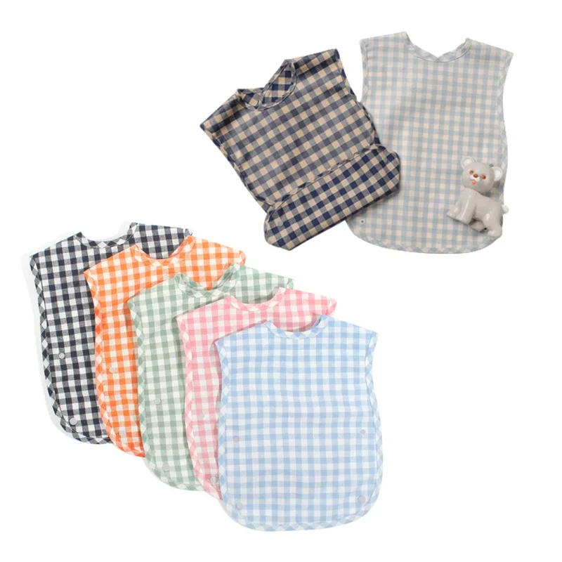 1 Pc Fashion Plaid Baby Waterproof Bibs Cotton Bib for Newborn Boys Girls Baby Saliva Rice Pocket Towel Child Supplies Stuff