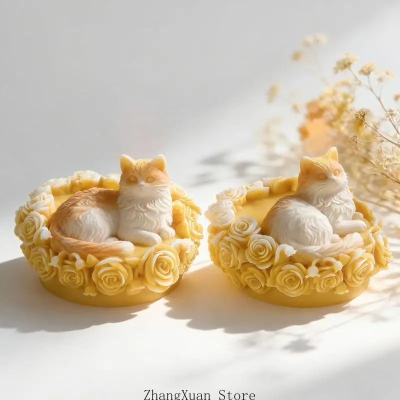 Rose Puss Form Kerze Silikonform spülmaschinenfest kreativ für Wachse schmilzt Seife Herstellung einzigartiger dekorativer – Detail 8