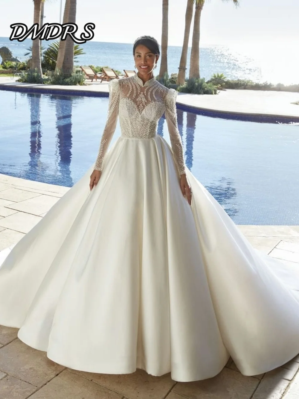 

Stylish Long-Sleeve Wedding Dresses Charming A-Line Bridal Gowns Elegant Appliqué Floor-Length Wedding Gowns Vestidos De Novia