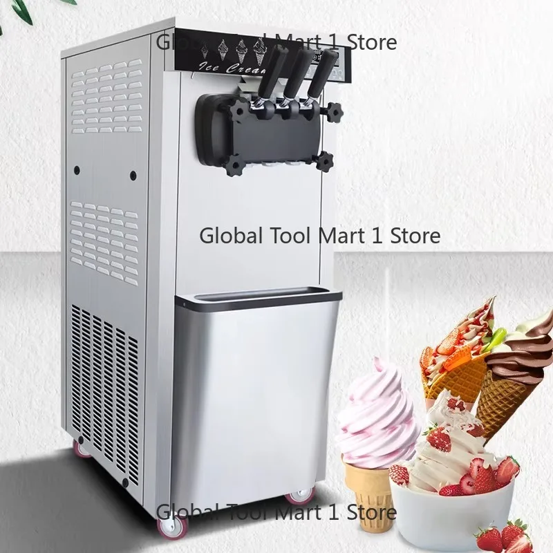 20L/H 1600W Com-me-rcial Ver-tical Soft Ice Cr-eam Mac-hine MUX 3 Flavor Frozen Yo-gurt Softy Cone Maker