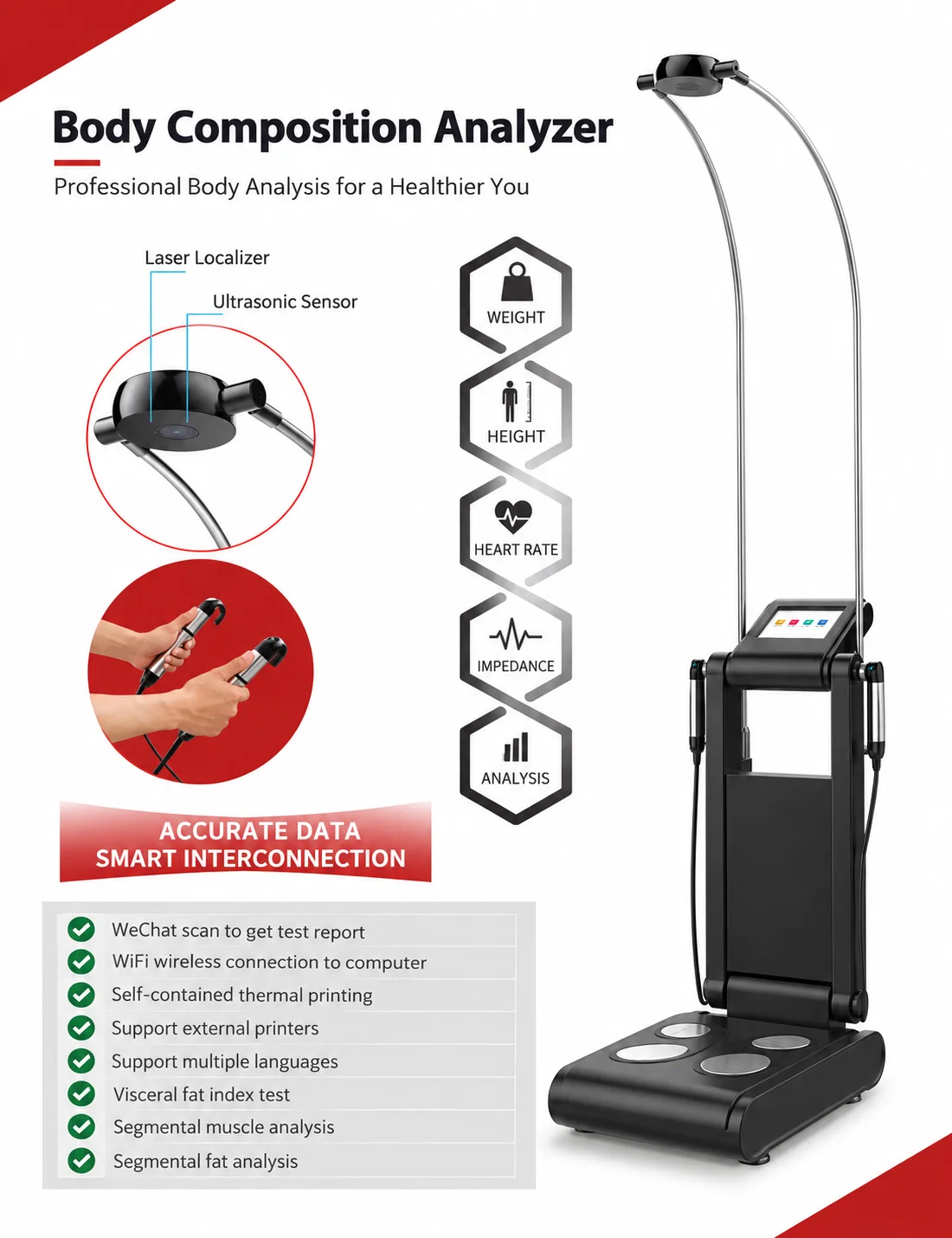 Skin Analyzer Home Use Body Composition Machine USB Connected Standing Type Fitness Center Muscle Test Equipment
