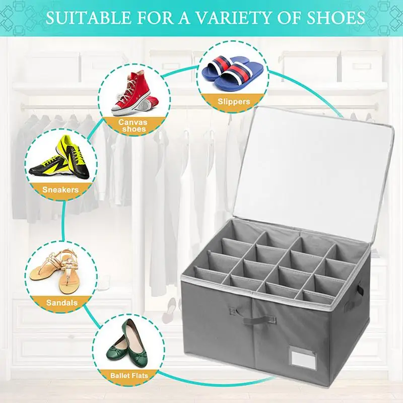 Shoe Organizer Adjustable Dividers Folding Shoe Storage Bins With Handles For Wall Corner Shelf Adjustable Saving Cabinet