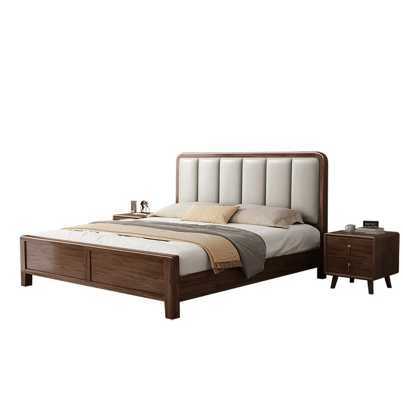 

Nordic walnut soft bag air pressure solid wood bed household 1.8 meters 1.5 double bedroom small apartment