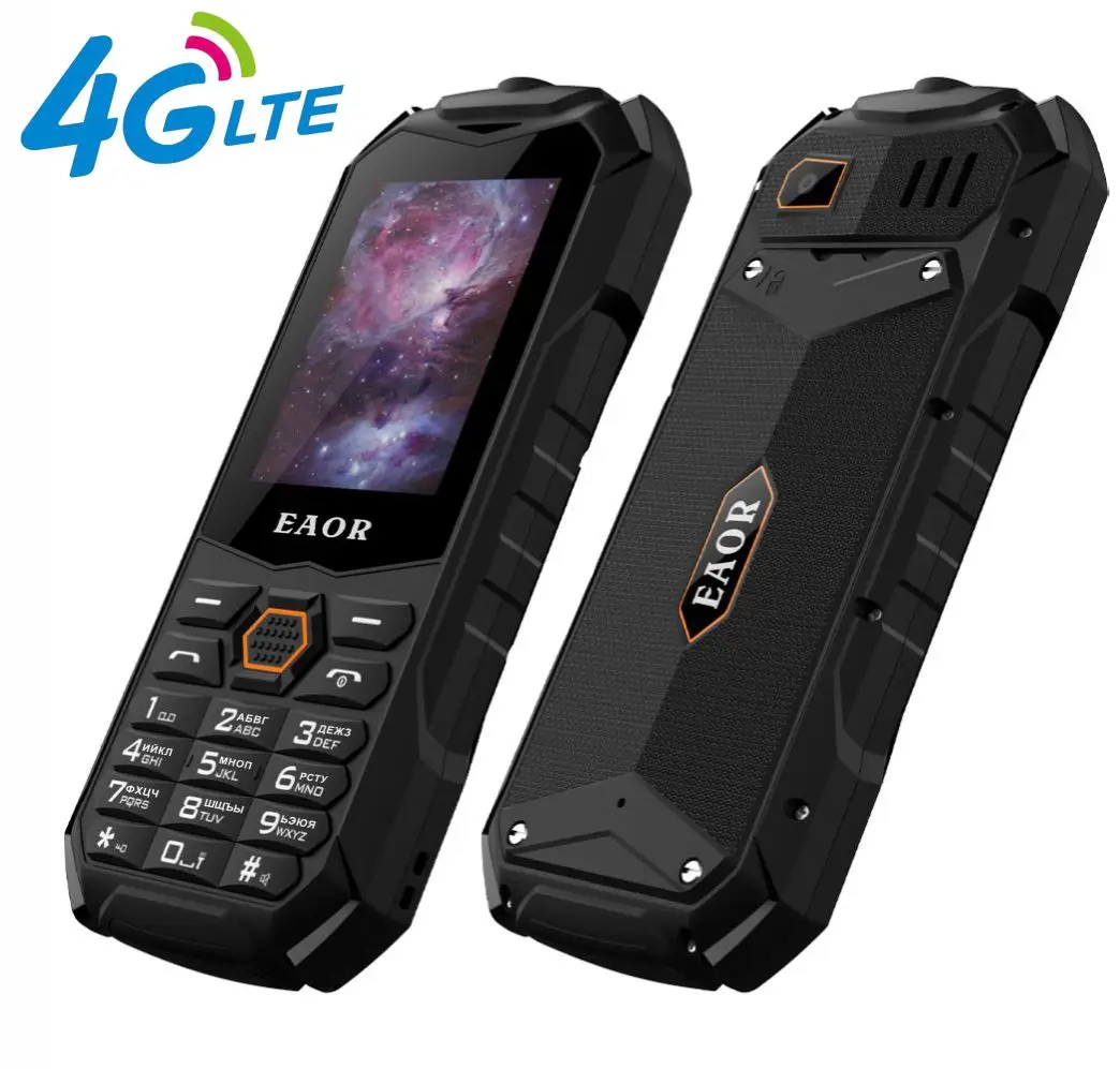 EAOR 4G/2G Slim Rugged Phone IP68 Real Three-Proof Feature Phone Big Battery Dual SIM Keypad Phones with Glare Torch Telephone