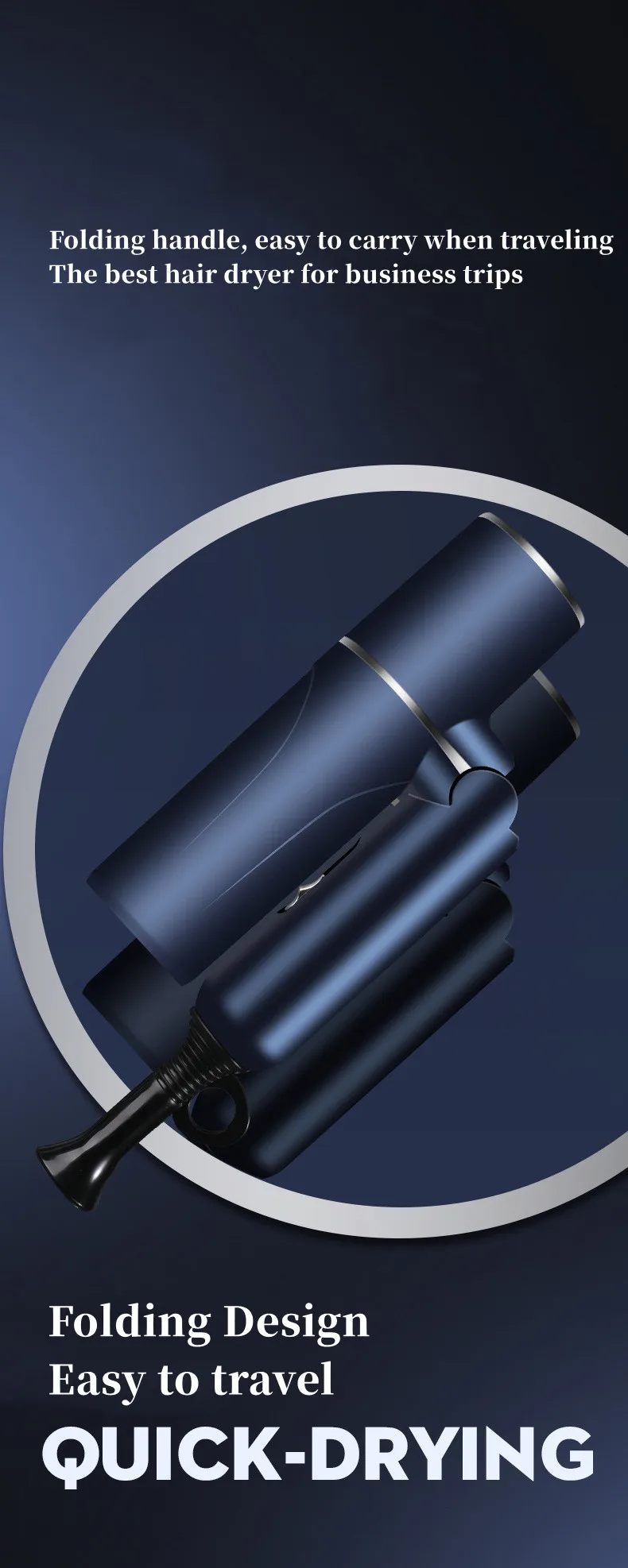 New Foldable Hair Dryer Blue Light Negative Ion Hair Care 1200W High Power Fast Drying Home Student Dormitory Travel Hair Dryer