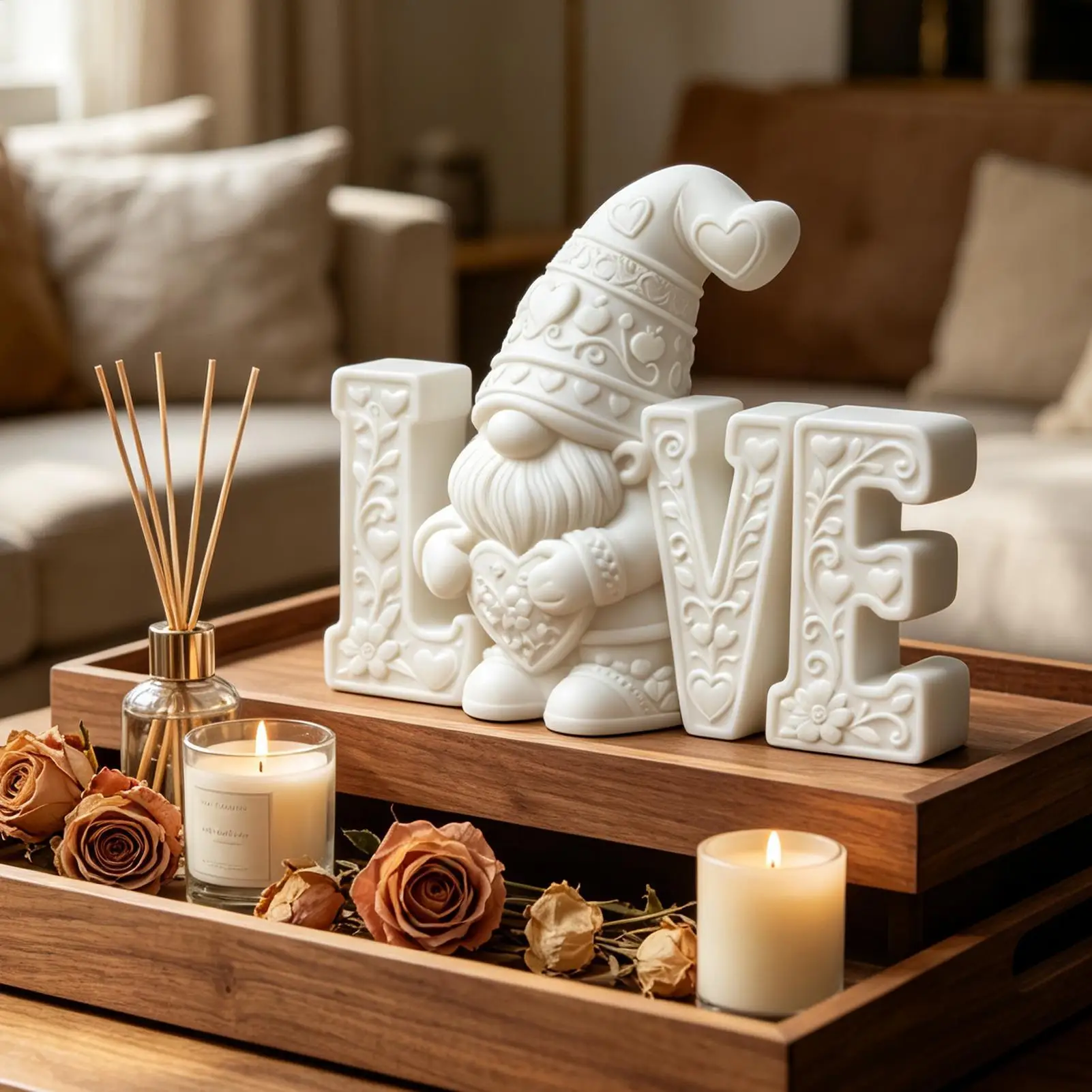 Romantic 3D Printed Love Gnome Figurine Dwarf Table Statue Valentine's Day Decor For Home Bookshelf Living Room Bedroom