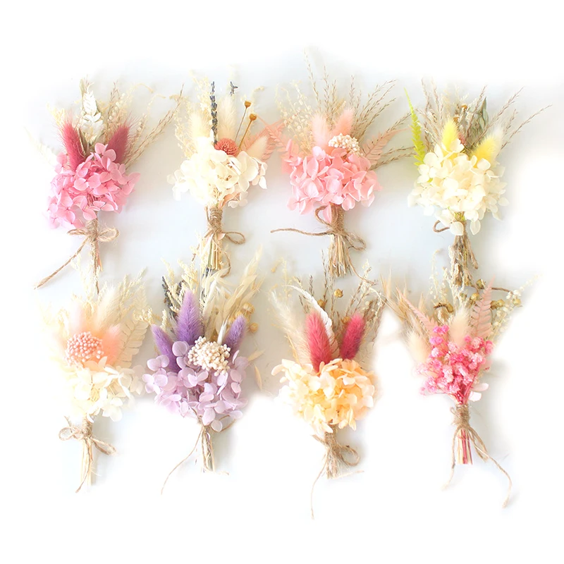 1pc Mini Natural Dry Flowers Bouquet Boutonnieres Groomsmen Buttonholes Bridesmaid Flower Corsage Brooch Christmas Wedding Decor