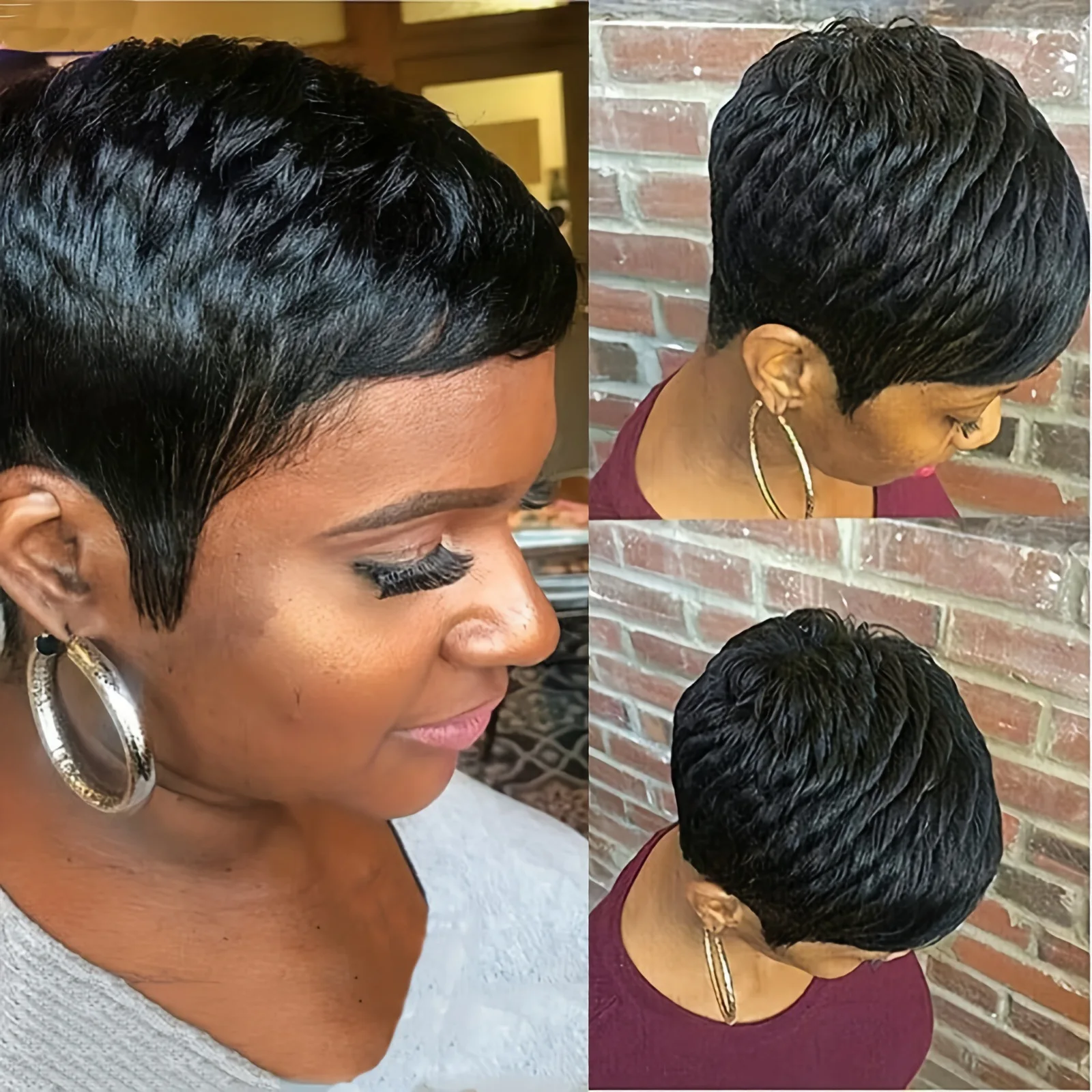 

Short Pixie Cut Straight Wig, Short Pixie Cut Layered Wigs With Bangs For Daily Wear Full Machine Made Wigs