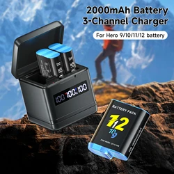 NEW GO PRO HERO 9 10 11 12 Battery With Charger Case for GoPro Hero 12 11 10 9 Sport Camera Batteries Black Accessories