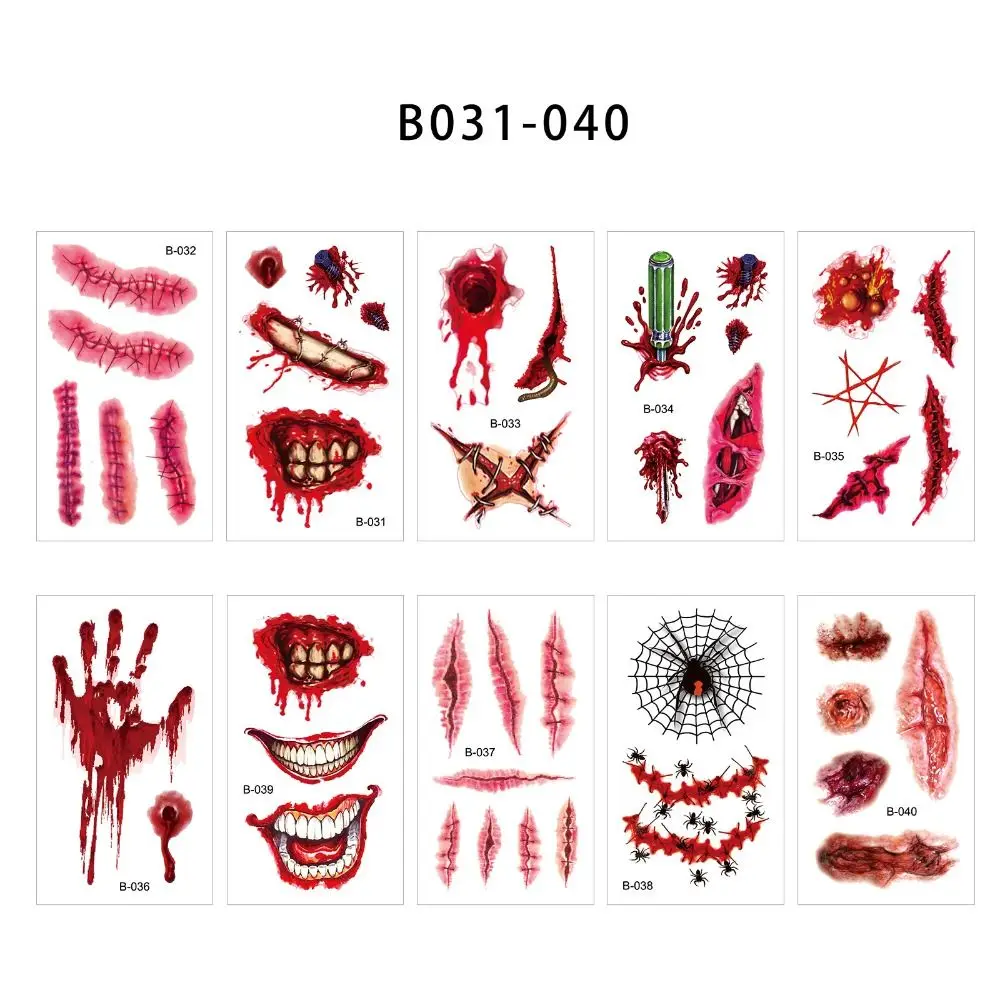 9/10/20PCS Prank Makeup Horror Clown Temporary Tattoo Fake Face Scars Wound Face Tattoos Mouth Tattoos Stickers Adults Kids