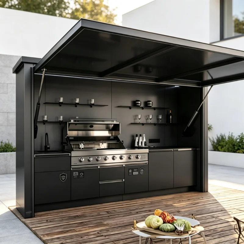 Portable Outdoor Kitchen Island Custom Waterproof Aluminum Cabinets Patio Cooking Station with BBQ Grill