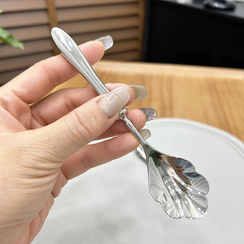 18/10 Stainless Steel Dessert Spoon French Light Luxury Fruit Fork Roman Column Tableware Exquisite Practical Ice Cream Scoop