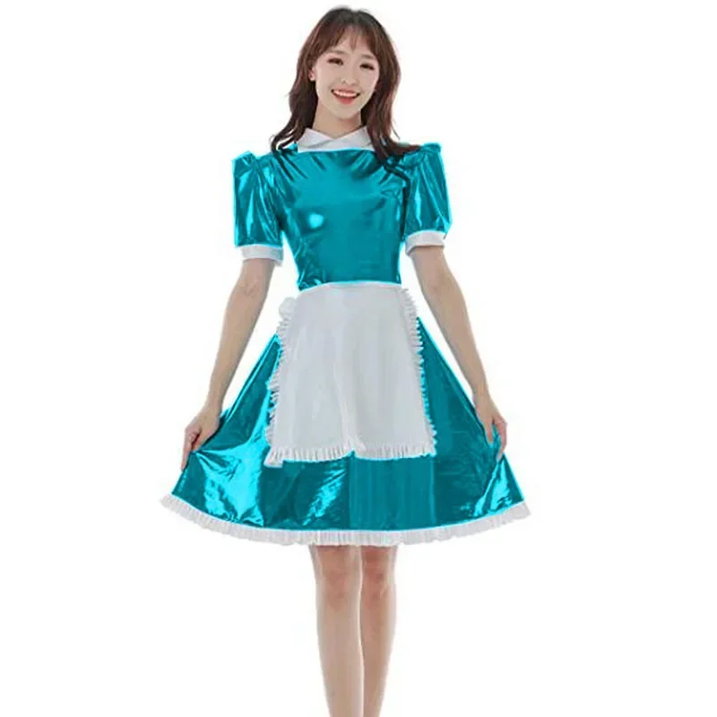 17 colors Glitter sweet women maid cosplay dress sexy Halloween Princess Costume Fancy Lolita short sleeve dress with apron