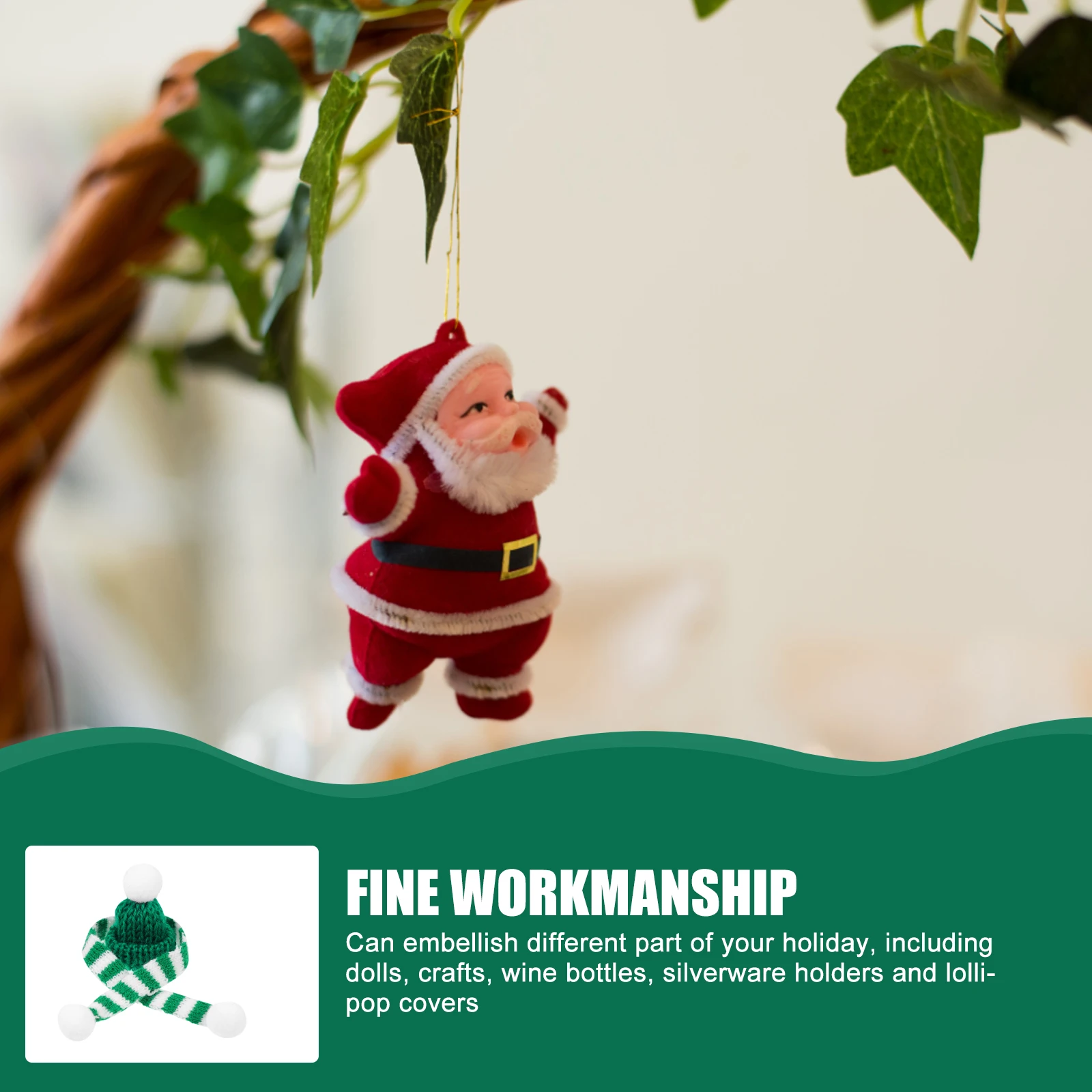 

10Pcs Green White 23cm Mini Woolen Hat Scarf Set Christmas Wine Bottle Decorations Festive Ornaments