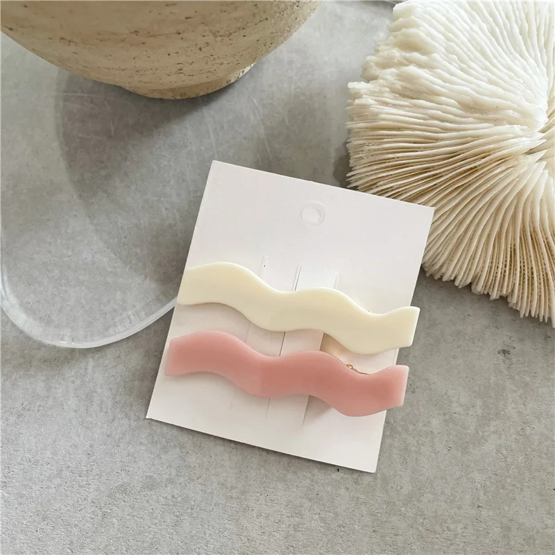 1pair Fashion Korean Acetic Acid Hair Clip  Thin Wavy Shape Acrylic Barrette Simple Solid Color Side Hair Clip Women New Hairpin