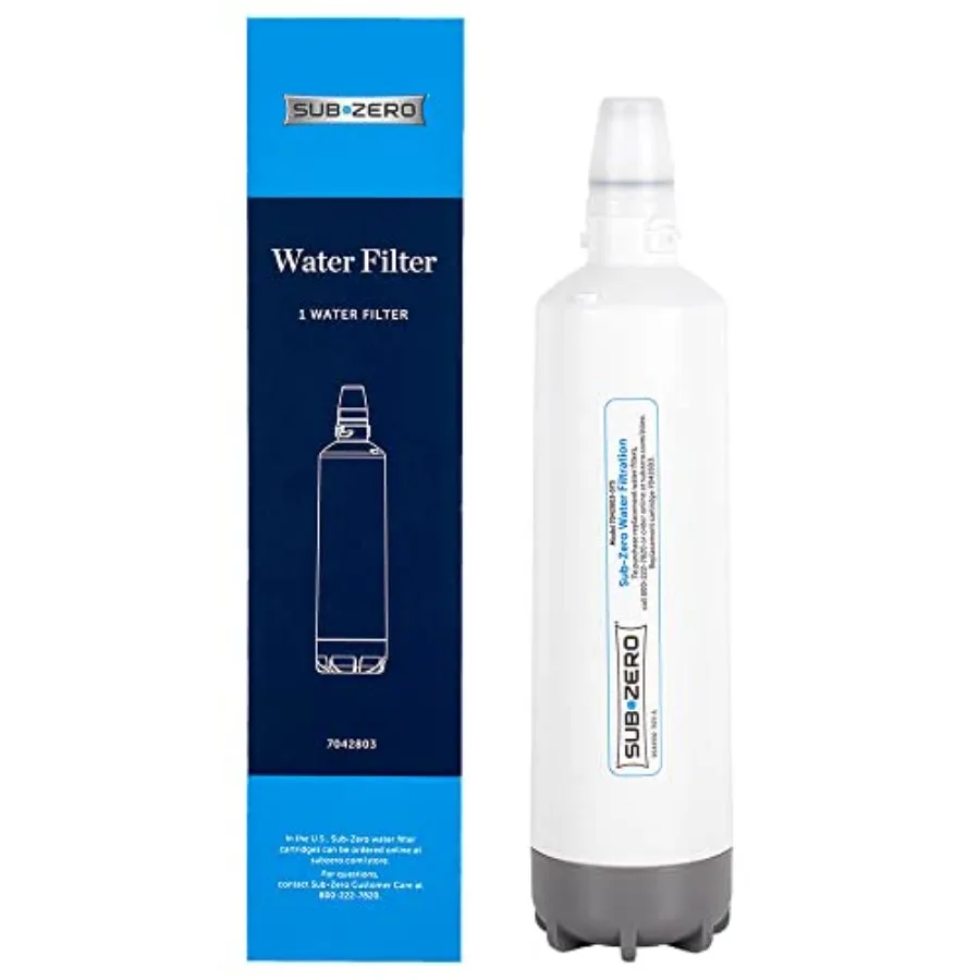 

Ice Maker Water Filter for Refrigerator with White Plastic Housing and Blue Indicator Light Removes Impurities and Improves Tas