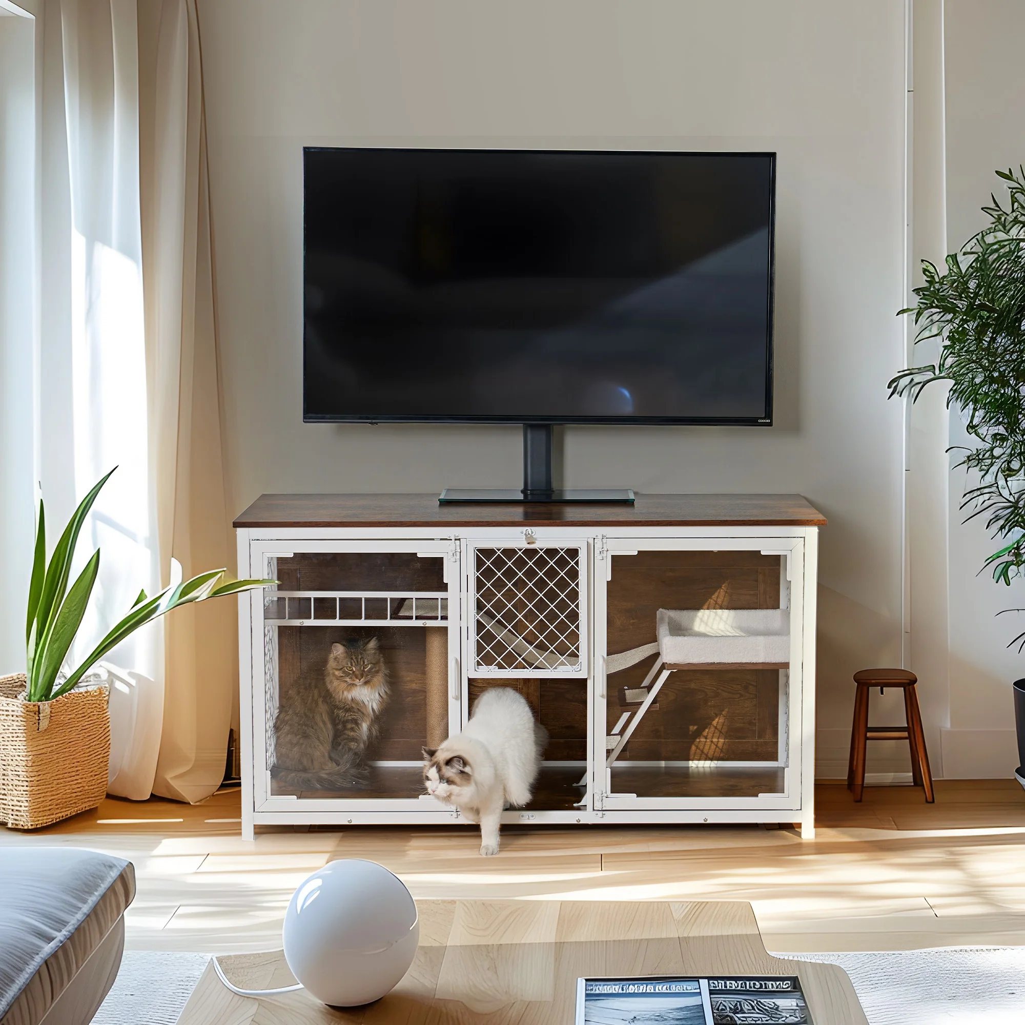 Wooden Cat House, villa, cages indoor, TV stand with cat house