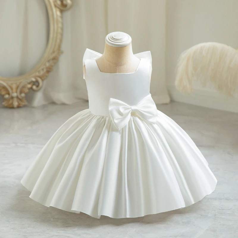 Baby Girl First Birthday Evening Princess Dress Flower Girl Party Wedding Sleeveless Bow Tutu Gown Kids Pageant Formal Attire