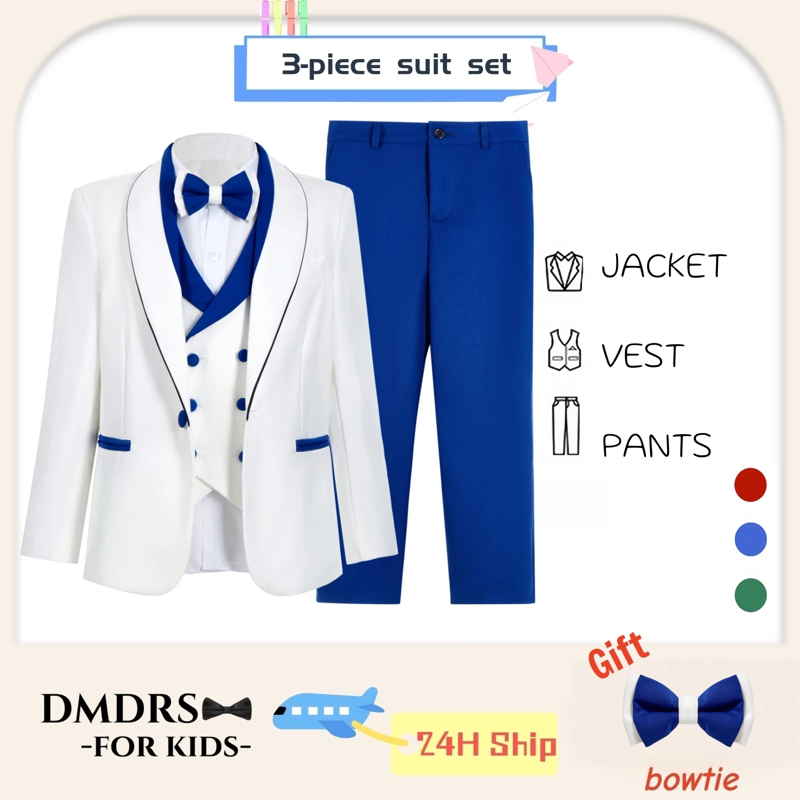 

Fast Delivery Chidren Suit Set 4 Pcs Fashionable Tuxedo Blazer Vest Pants Bowtie Set Pageant Recital Kids Suits 3-14 Years
