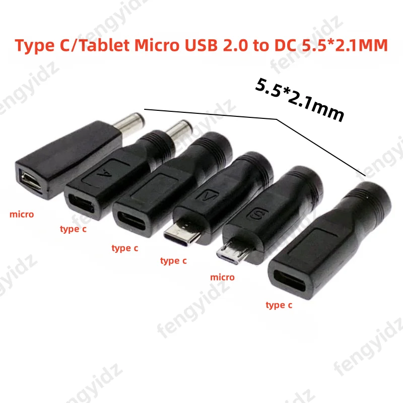 1pcs Type C / Tablet Micro USB 2.0 to DC 5.5x2.1 mm Power Jack Adapter Plug USB C to DC 5.5*2.1 mm Power Connector Adapter 5V