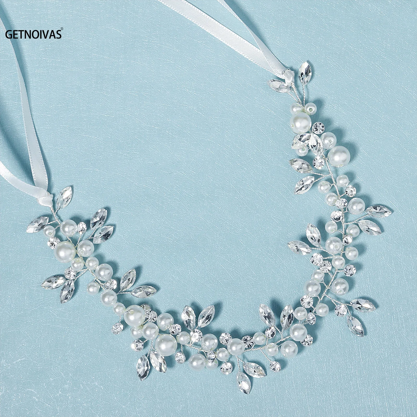 حجر الراين كريستال اللؤلؤ عصائب ورقة على شكل هيرباند تيارا للنساء العروس الزفاف إكسسوارات الشعر مجوهرات الزفاف الشعر #1