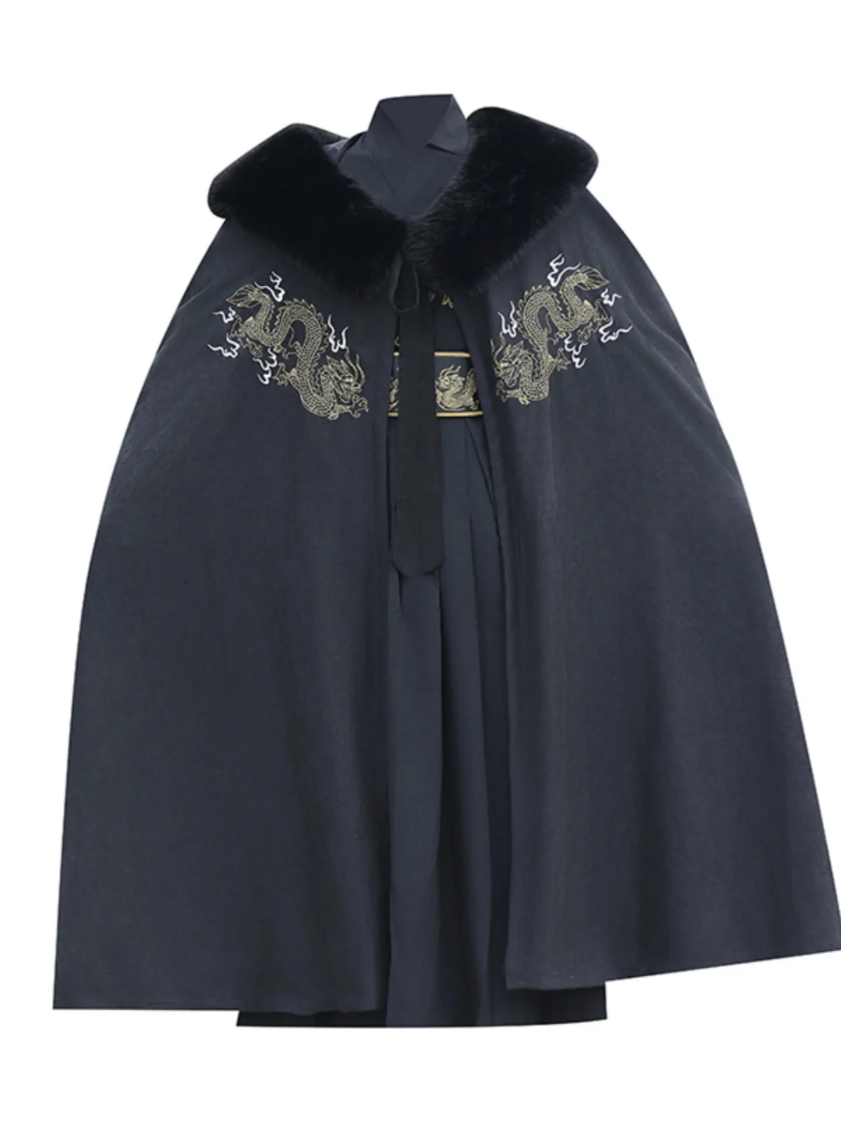 Fato Tang estilo chinês hanfu masculino, gola com capa de veludo, saia de cavalo, artes marciais antigas, outono e inverno