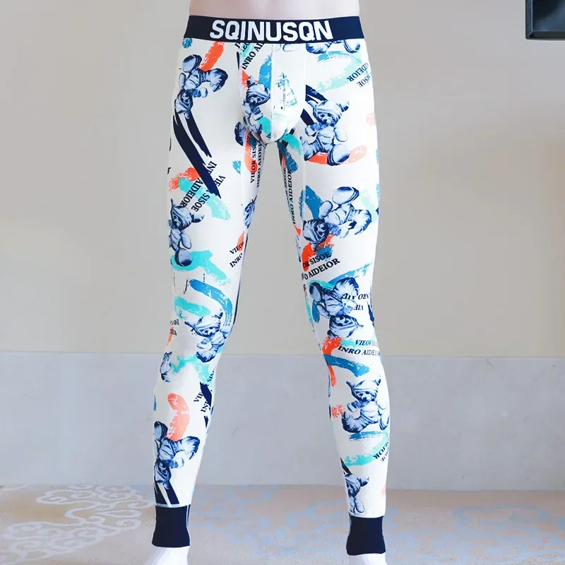 New Men\'s Fall Pants Fashionable Flower Thermal Underwear Cotton Thin Section Slim Camouflage Bottoms Male Clothing Pants