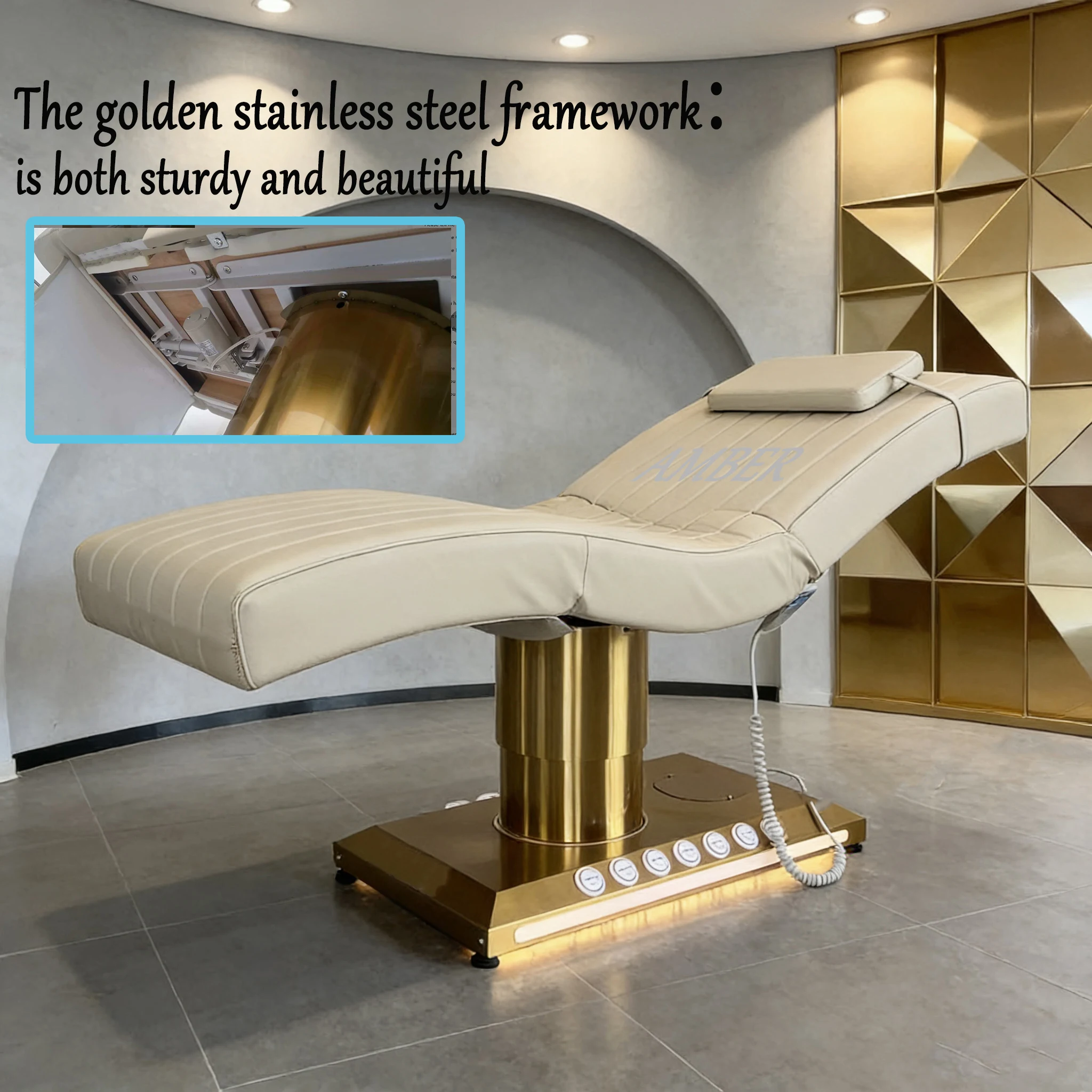 Lash Bed for Salon Electric Beauty Bed 3/4 Motor Adjustable S-shaped Curved Massage Table Spa Facial Beauty Lash Bed for Salon