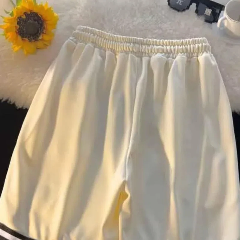 Summer 2024 Men\'s New Patchwork Elasticized High-waisted Embroidery Drawstring Pocket Fashion Solid Color Casual Sports Shorts