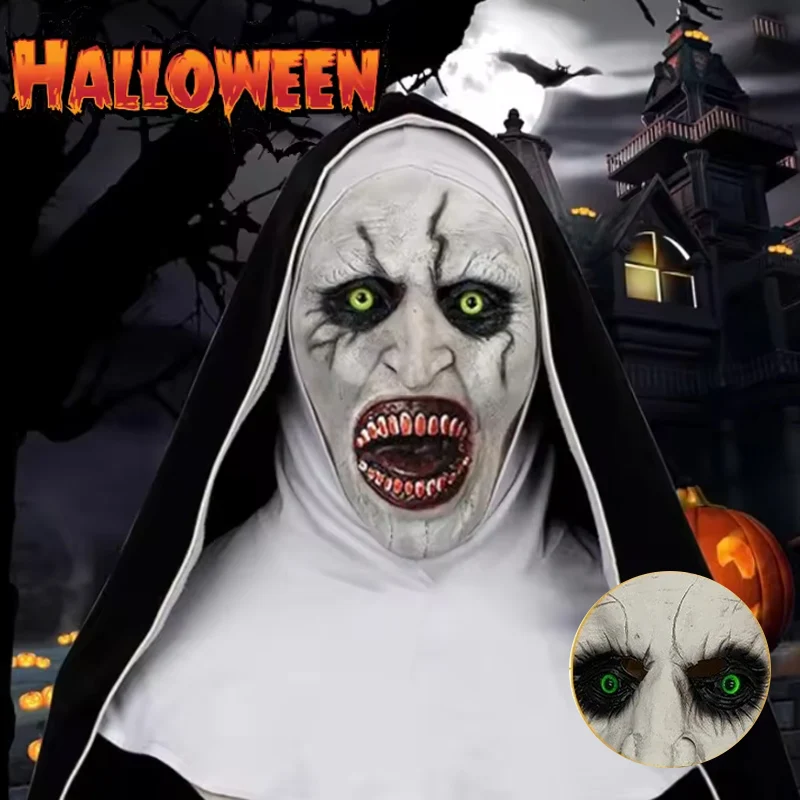 Scary Realistic Nun Latex Mask for Halloween Costume Roleplay Prank Headwear Ideal for Cosplay Party Favors Surprise Dress-Up