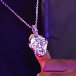 Europe and America Silver Color Noctilucent Cyberpunk Mask Necklace Men's Rock Hip-hop Avant-garde Party Jewelry Necklace