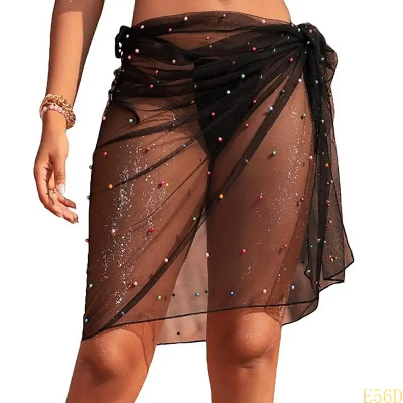 E56D Women Colorful Beads Beach Cover Up Beach Wrap Sarongs Ladies Swimsuit Cover Up