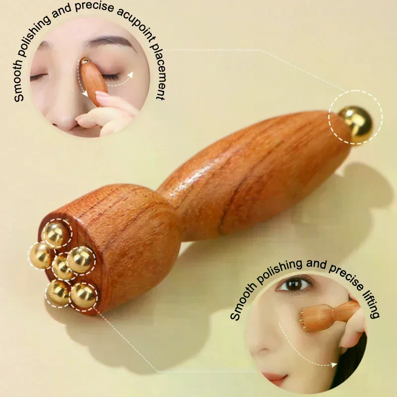 

Mini Lotus Seedpod Brass Bead Wood Facial Gua Sha Eye Facial Point Massager Relaxatiow Meridians Acupoint Massage Tool