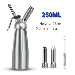 Cream Whippers Foam Gun, Stainless Steel, Siphon Squeeze Bottle, Dessert Tool, Cake Piping Gun, 250ml