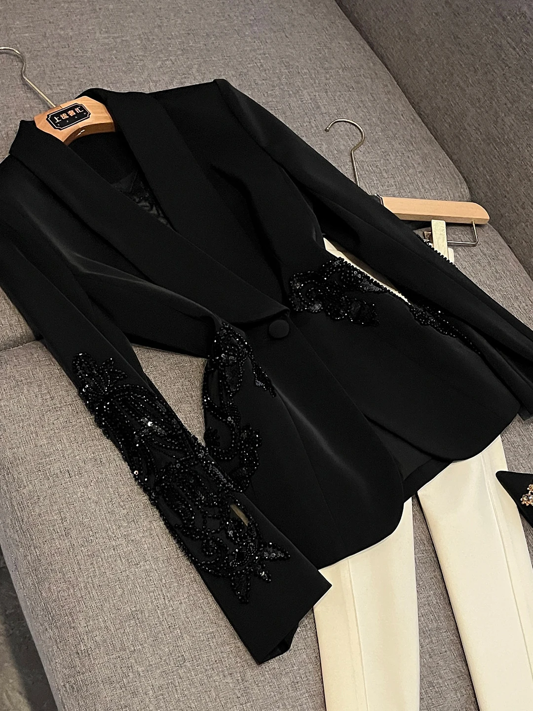 

Женский костюм Bla Heavy-Du с бисером Jaet Long Sve Commute Ele Sle A22535, зима 2022, модный тренд, китайское происхождение