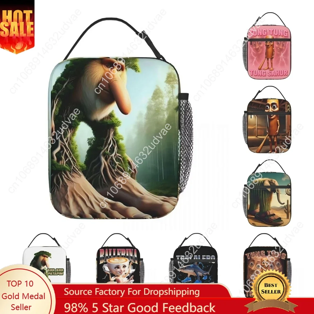 Brr Brr Patapim Meme Thermal Insulated Lunch Bag for Office Italian Brainrot Memes Portable Bento Box Cooler Thermal Lunch Boxes