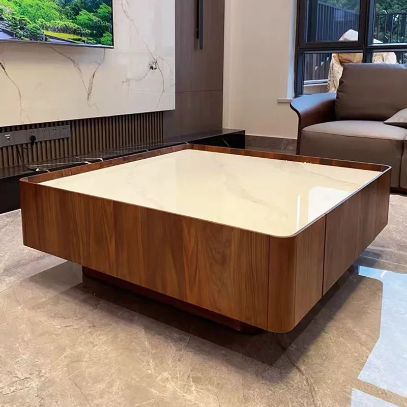 

Квадратный стол из черного ореха с каменной столешницей, домашний чайный столик из массива дерева с мраморной столешницей