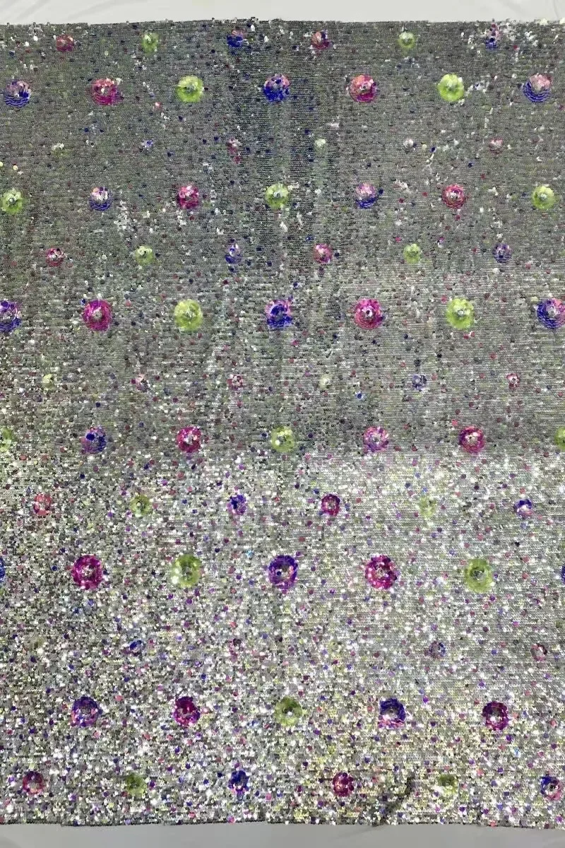 Latest luxury white gauze French lace sequins lace fabric, Africa Nigeria multicolor glitter tulle lace fabric quality