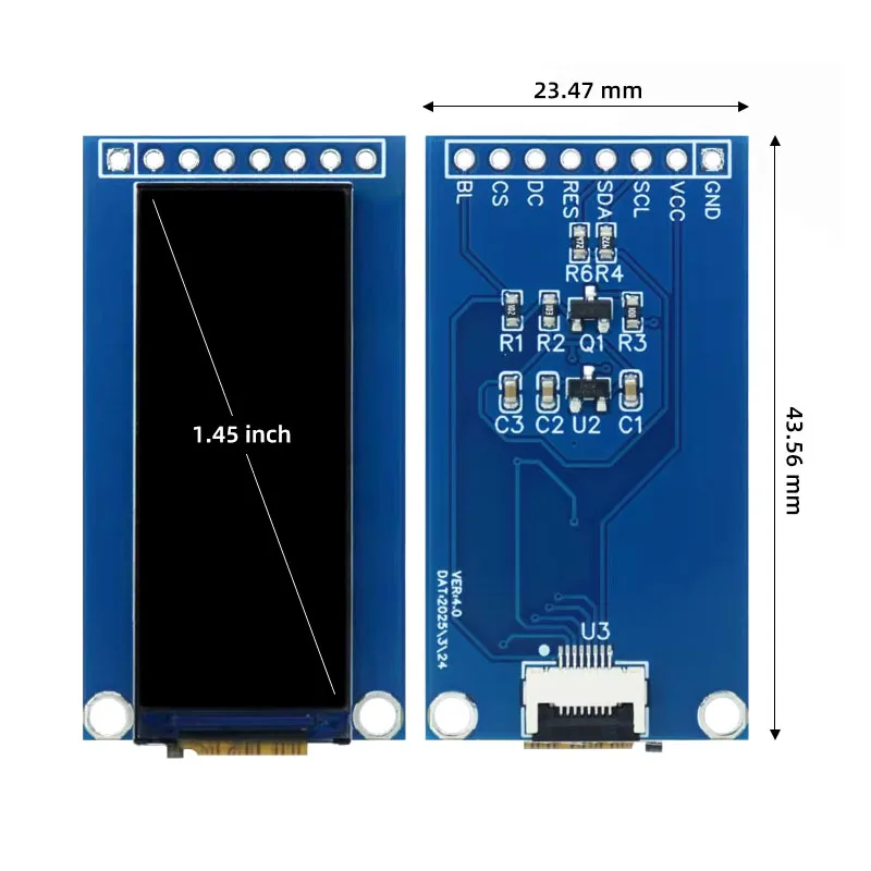 شاشة TFT LCD مقاس 1.45 بوصة GC9107 شاشة ملونة بدقة 60 × 160 SPI |   لوحة LCD صغيرة ذات شريط طويل للمشروعات التي تصنعها بنفسك/المضمنة