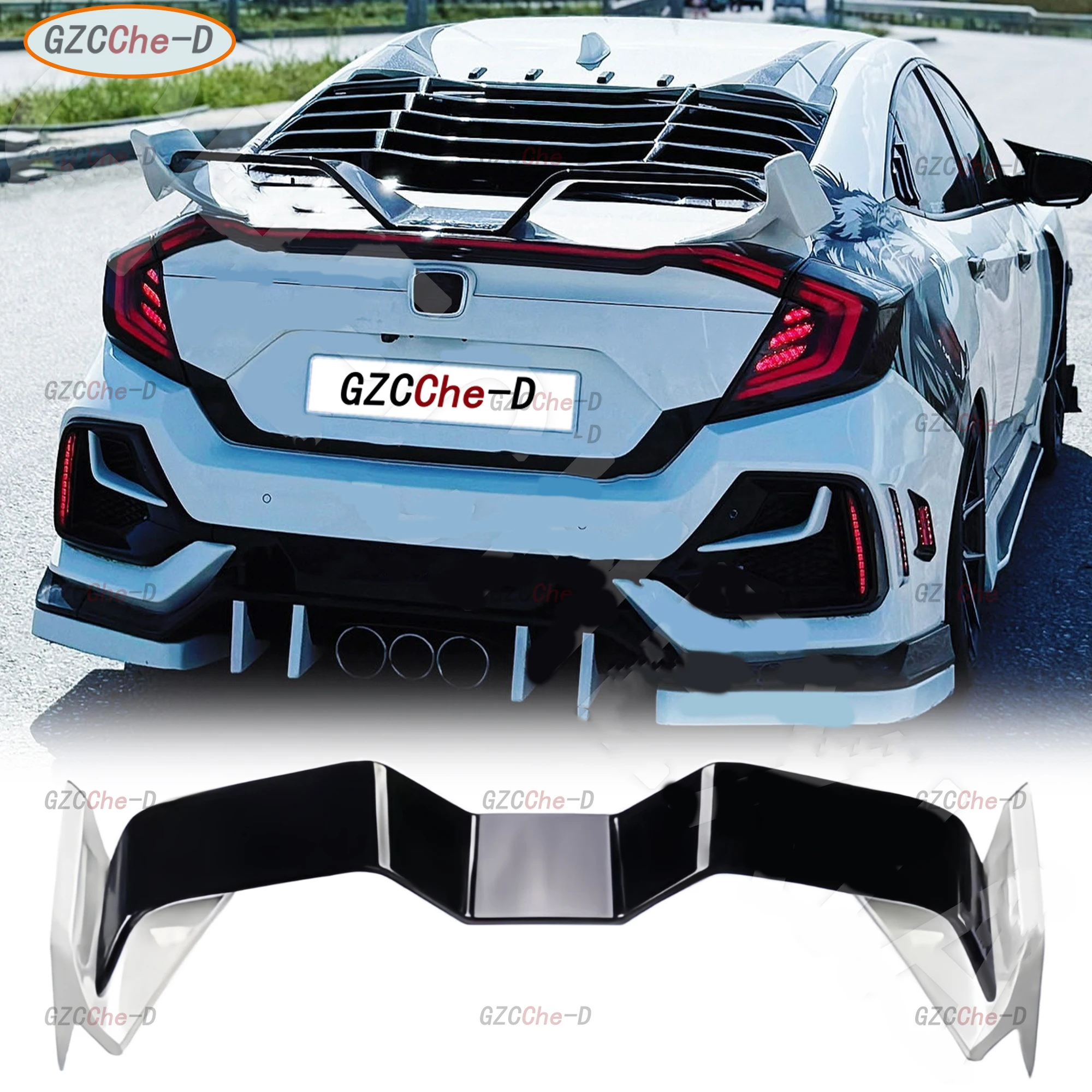 For 2016-2020 Honda 10th generation Civic sedan GT style rear spoiler ABS material trunk lid diffuser dynamic kit rear wing