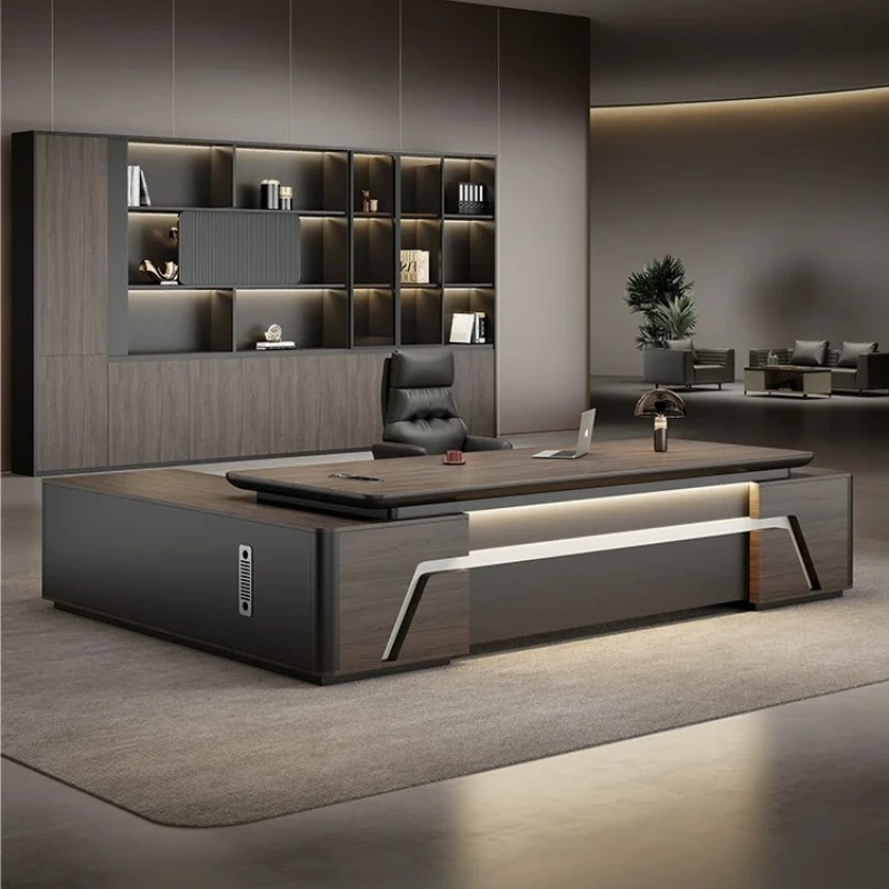Minimalist L‑Shape Executive Desk Modern Minimalist Large Boss Office Desk with Side Cabinet for Manager Director Workspace