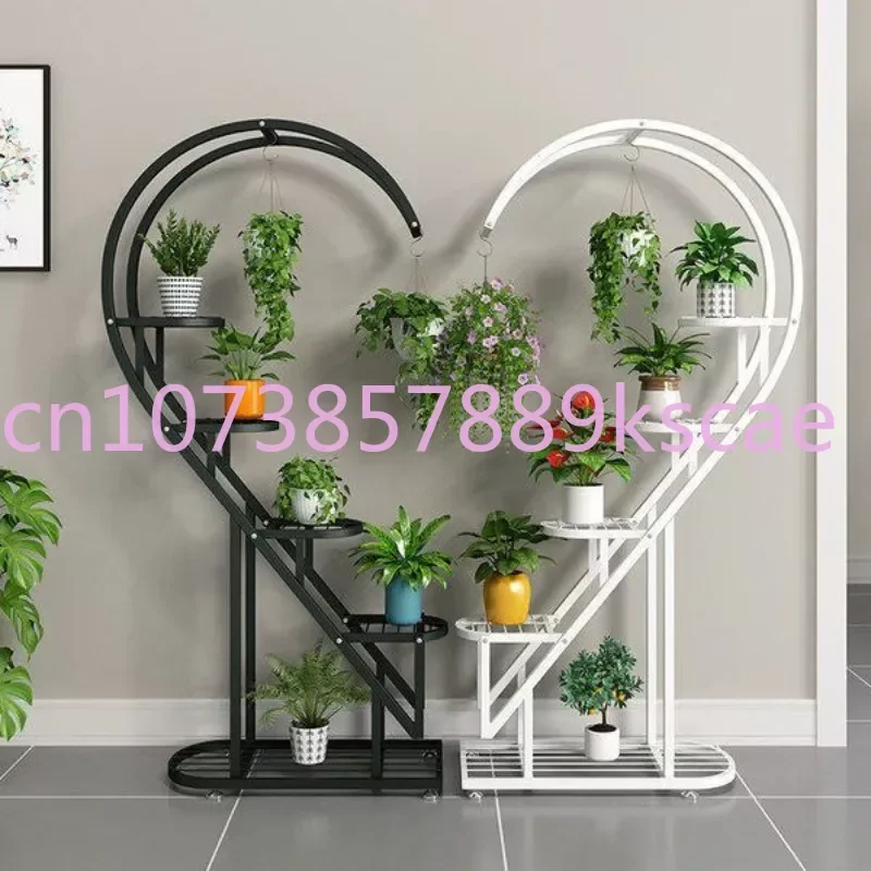 Flower Stand Balcony Multi-Layer Jardiniere Living Room Shelf Floor  Decoration Indoor Iron Heart-Shaped