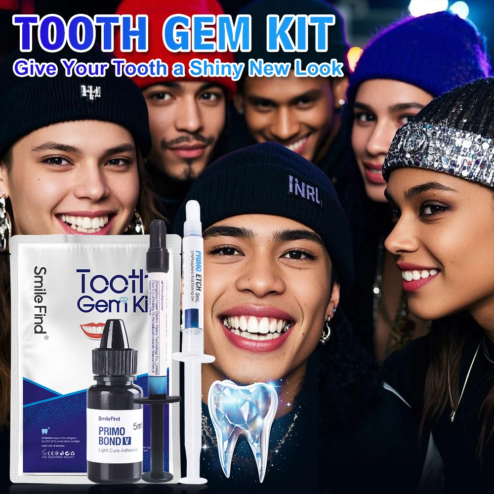 Tooth Gem Set Glue Kit with UV Curing Light Dental Orthodontic Adhesive Jewelry Diamond Crystals Ornament Direct Bonding System