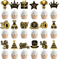 12pcs Black Gold 30 40 50 60 70 80 Years Old Cupcake Topper Birthday Party Decor Anniversary Adult 30th 40th 50th 60th cake flag