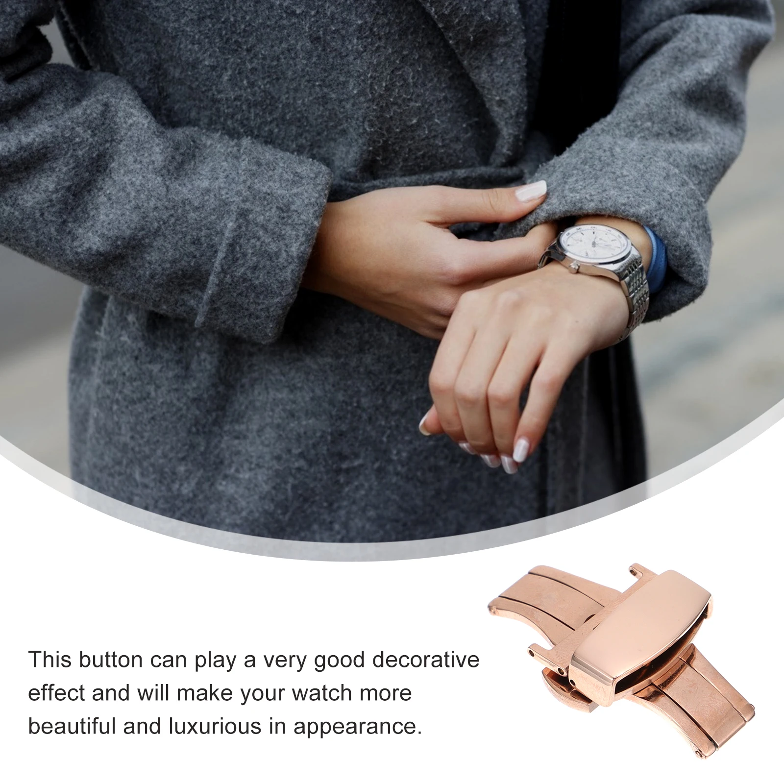 

Watch Band Replacement Buckle Stainless Steel Butterfly Accessories Decorate Golden