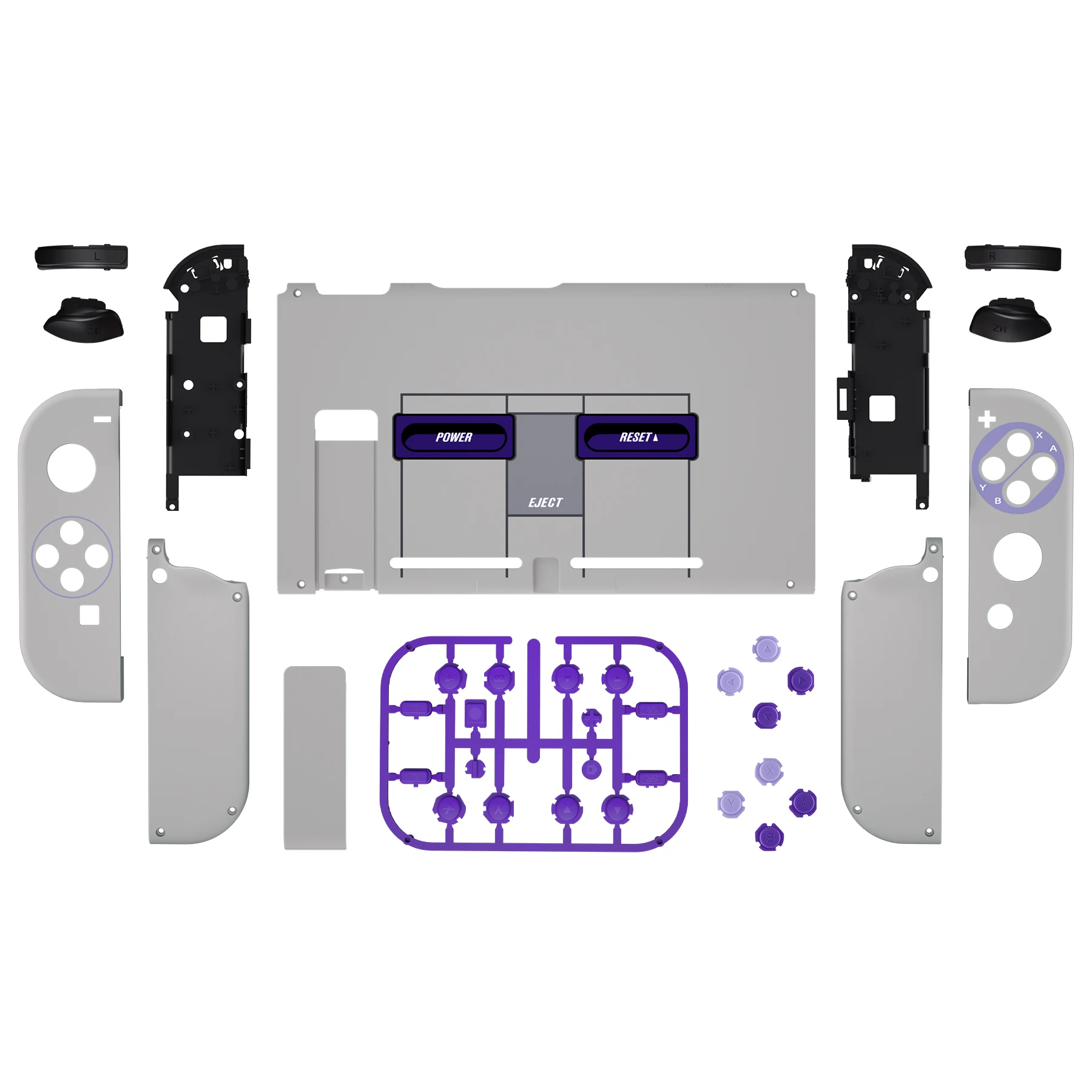 EXtremeRate Kinh Điển SNES Mềm Phong Cách Cảm Ứng Cầm Tay Cầm Miếng Dán Mặt Sau Bộ Điều Khiển Nhà Ở Vỏ Với Đầy Đủ Bộ Nút Cho NS Công Tắc