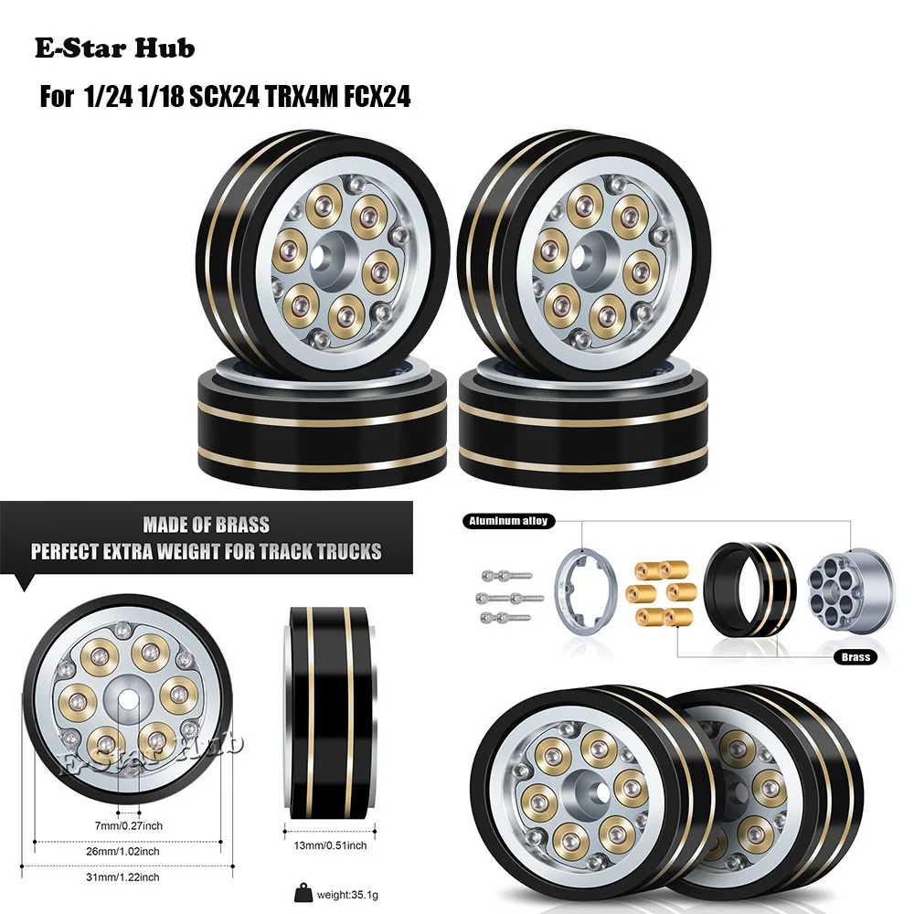 

Brass Counterweight 1.1-inch Wheels for 1/24 1/18 SCX24 TRX4M FCX24 OP Accessories Metal Upgrade Parts RC Crawler Car Truck
