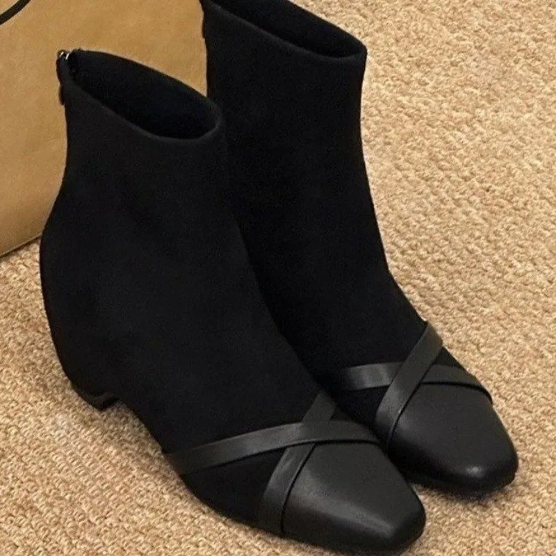 

Shoes Female 2026 Hot Sale Slip on Autumn Women's Pumps Pointed Toe Mixed Colors Flock Houndstooth Mid Heeled Profession Pumps