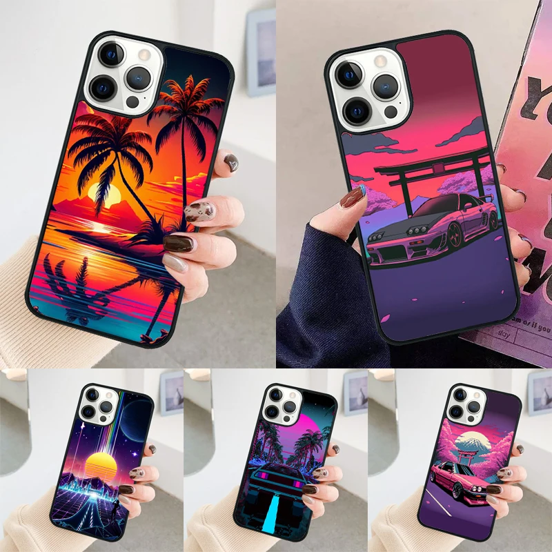 Synthwave Retro 80s Neon phone case Cover For iPhone 14 15 16 Pro Max SE 2020 coque For apple 11 12 13 Pro Max Mini 8 Plus